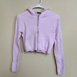 Brandy Melville Pink Ribbed Zip-Up Hoodie